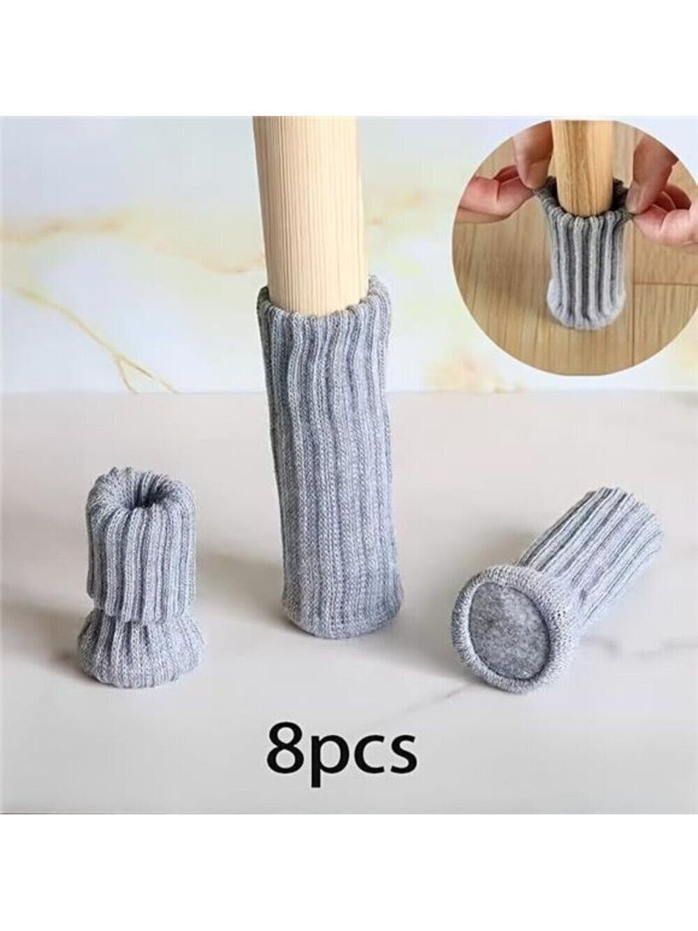 8pcs Grey Anti Slip Chair Leg Socks Furniture Protectors